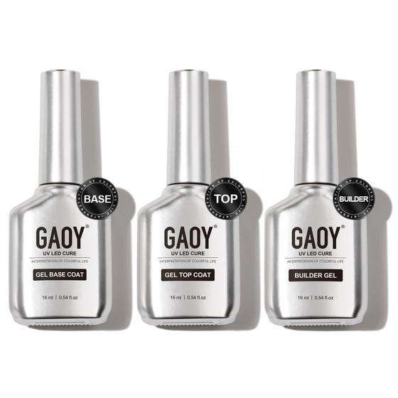 Imagem de Conjunto de gel para unhas GAOY Gel Top Coat, Builder Gel e Base Coat 16 ml