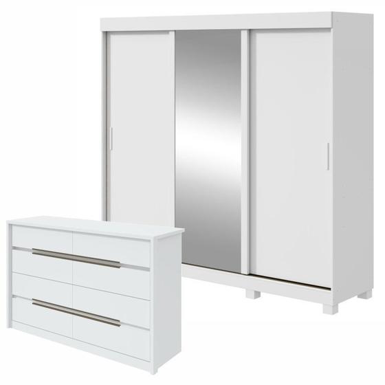 Imagem de Conjunto de Guarda-Roupa 3 Portas 3 Gavetas Saion Plus 1 Porta Glass com Pése Cômoda Urban Branco