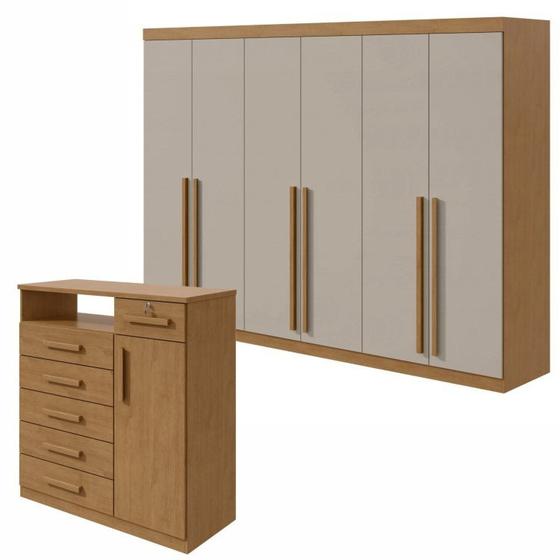 Imagem de Conjunto de Guarda-roupa 6 Portas Bertha com Cômoda da Vinci com Nicho