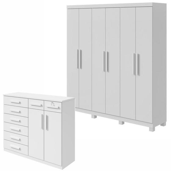 Imagem de Conjunto de Guarda-roupa 6 Portas com Pés Jazz e Cômoda Toronto