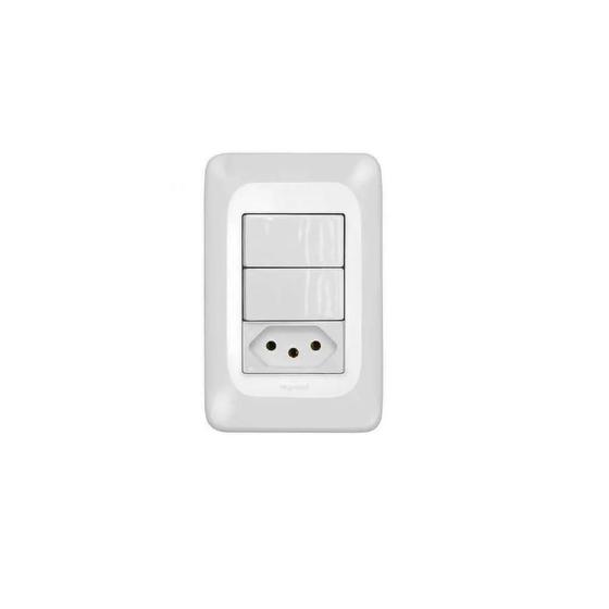 Imagem de Conjunto de Interruptor 2 Teclas Simples 10a Com Tomada 2p + T 10a Pial Pop Branco Legrand