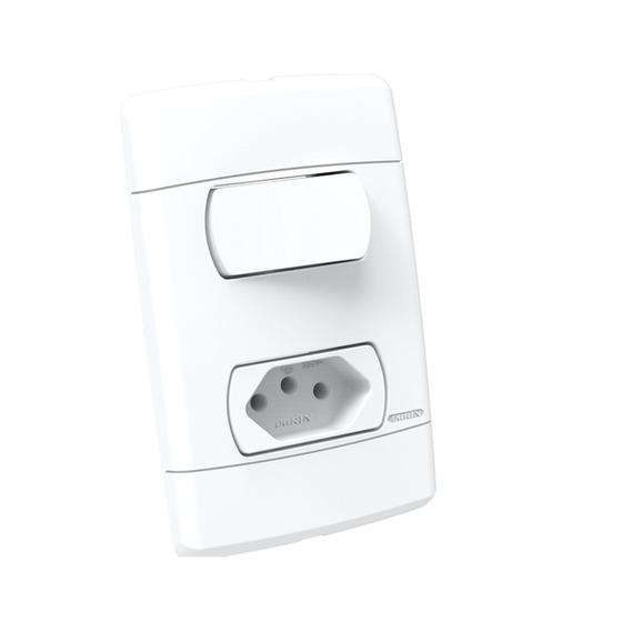 Imagem de  Conjunto De Interruptores Simples 1 Tecla E Tomada 2 Pinos 10A Branco Durín