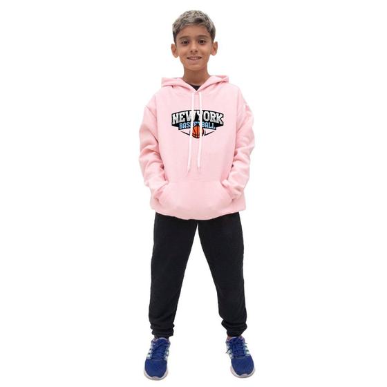 Imagem de Conjunto de Inverno Infantil Menino Blusa Canguru Com Capuz Ajustavel e Calça Comprida Estampada