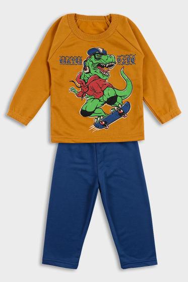 Imagem de Conjunto de Inverno Infantil Mostarda com T-Rex Skatista - Destak