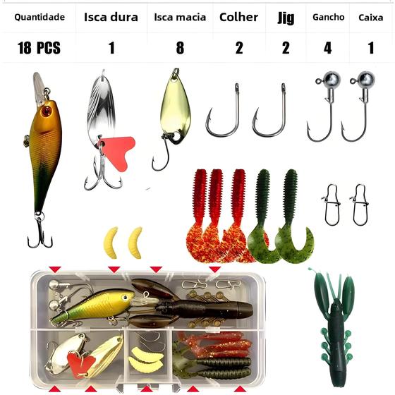 Imagem de Conjunto De Isca De Pesca Mista 18/21/59/142pcs Kit De Isca Macia VIB Minnow Popper Ganchos De Água