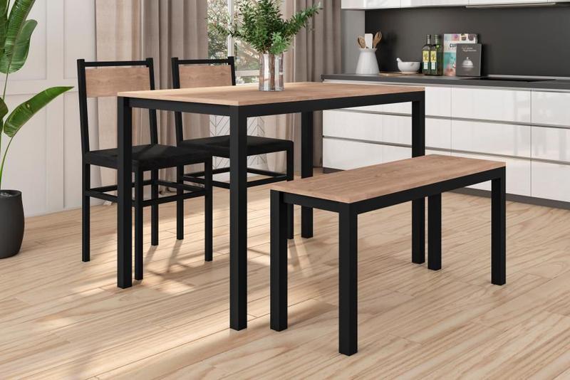 Conjunto de Jantar Curitiba 1,10m c/2 cadeiras e 1 banco Preto Menor preço em Conjunto de Jantar Curitiba 1,10m c/2 cadeiras e 1 banco Preto