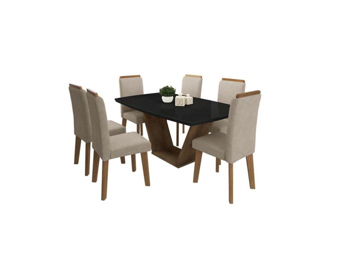 Imagem de Conjunto de jantar Diamante Black com 6 Cadeiras Diamante Pena Caramelo - RV Móveis