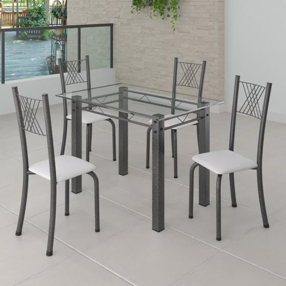Imagem de Conjunto de Jantar Mesa 100x60cm Tampo de Vidro Incolor com 4 Cadeiras Sara Yescasa