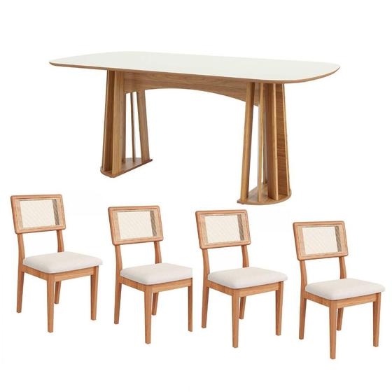 Imagem de Conjunto de Jantar Mesa 1,80m MDF e Base Ripada + 4 Cadeiras