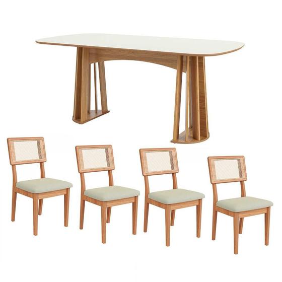 Imagem de Conjunto de Jantar Mesa 1,80m MDF e Base Ripada + 4 Cadeiras