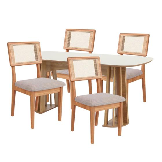 Imagem de Conjunto de Jantar Mesa 4 Cadeiras MDF Freijó/Bege Rústico