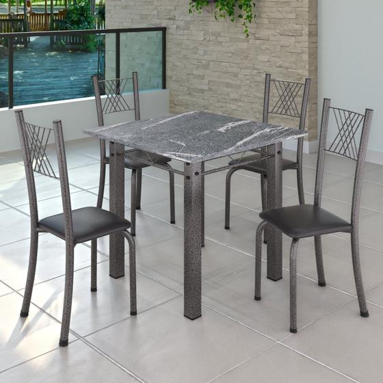 Imagem de Conjunto de Jantar Mesa 70x70cm Tampo de Granito Topázio com 4 Cadeiras Sara Yescasa