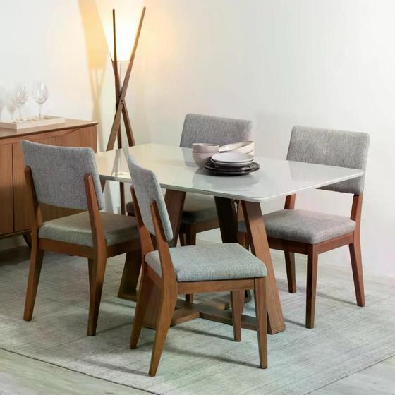 Conjunto de Jantar Mesa com Vidro Avena 4 Cadeiras Ella - Canella c/ Mescla Cinza Menor preço em Conjunto de Jantar Mesa com Vidro Avena 4 Cadeiras Ella - Canella c/ Mescla Cinza