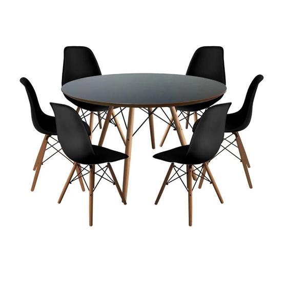 Imagem de Conjunto de Jantar Mesa Eiffel 120cm Preta + 6 Cadeiras Eiffel DKR Pretas