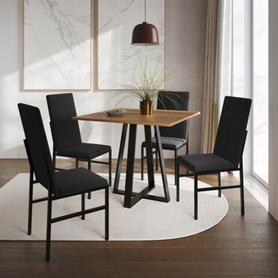 Imagem de Conjunto de Jantar Mesa Mônaco Premium 90cm Imbuia com 4 Cadeiras Estofadas Pretas  