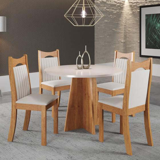 Imagem de Conjunto de Jantar Mesa Redonda Herbal com 4 Cadeiras Dalas Mel/Blonde/Marfim