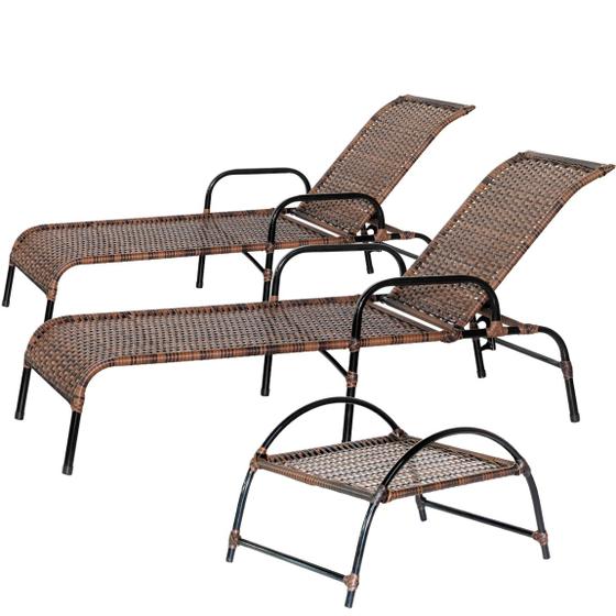 Imagem de Conjunto de Jardim  2 Espreguiçadeiras Catar com Mesa em Fibra Sintética