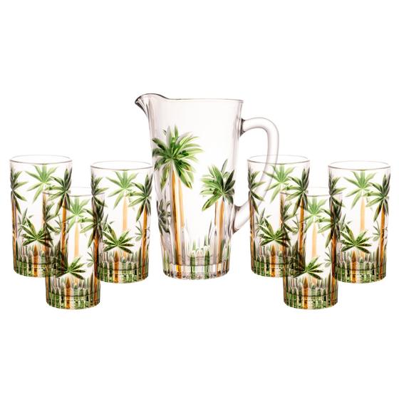 Imagem de Conjunto de Jarra com 6 Copos de Cristal Palm Tree Handpaint 