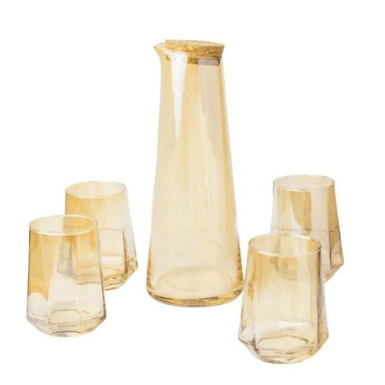 Imagem de Conjunto de jarra em vidro 1,2 lts e 4 copos de 350ml Ambar - Dolce Home