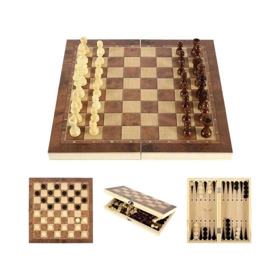 Imagem de Conjunto De Jogos De Tabuleiro 3 Em 1 Para Viagem, Dados, Xadrez, Gamão, Damas, Entretenimento Para