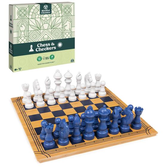 Imagem de Conjunto de jogos de tabuleiro Chess Checkers Mindful Classics com caixa de bambu