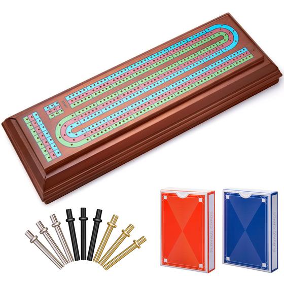 Imagem de Conjunto de jogos de tabuleiro Wooden Cribbage ELONGDI com armazenamento e 9 pinos