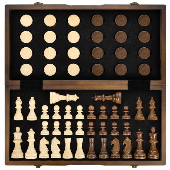 Imagem de Conjunto de jogos de xadrez e damas AMEROUS Magnetic Wooden 38cm