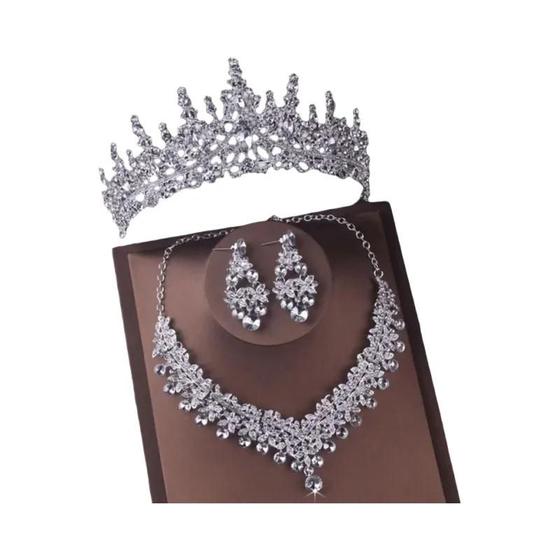 Imagem de Conjunto de Joias para Noiva: Tiara, Colar e Brincos com Strass - 4 Peças