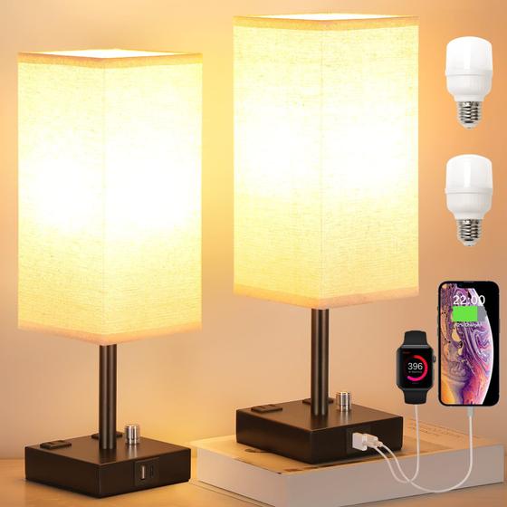 Imagem de Conjunto de Lâmpadas de Mesa de Cabeceira Aooshine - Totalmente Regulável com Portas USB