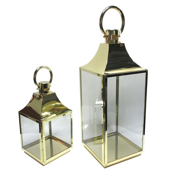 Imagem de Conjunto de lanternas de metal e vidro douradas 2 pcs g  23 x 22 x