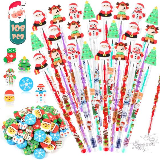 Imagem de Conjunto de Lápis de Natal com Borracha para Crianças - Ideal para Festas