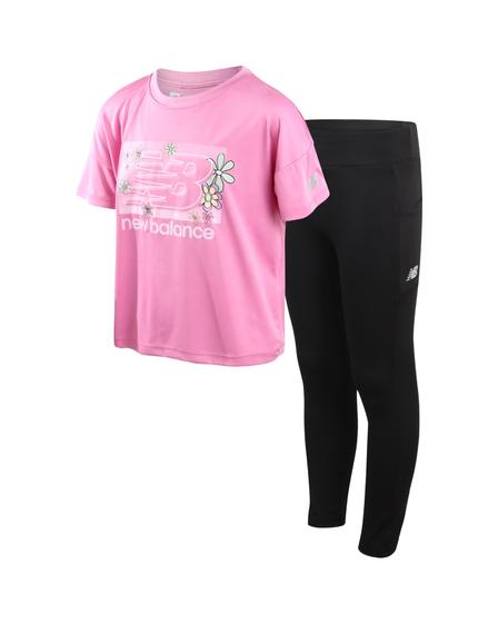 Imagem de Conjunto de leggings New Balance Girls 7-16 Real Pink Black Tamanho 10-12