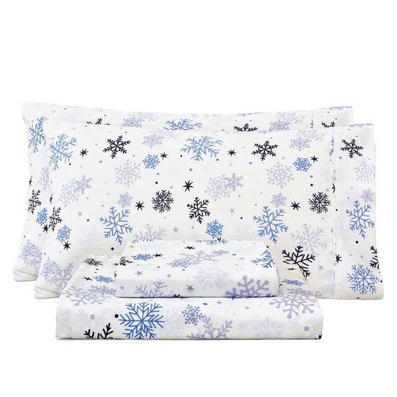 Imagem de Conjunto de lençóis Bedmoon King Christmas Holiday White Blue Snowflake