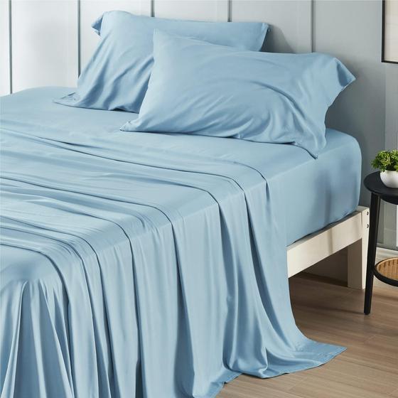 Imagem de Conjunto de lençóis Bedsure King Size Cooling Rayon Bamboo Teal Blue