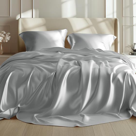 Imagem de Conjunto de lençóis Bedsure Satin California King Silver Grey 4 peças