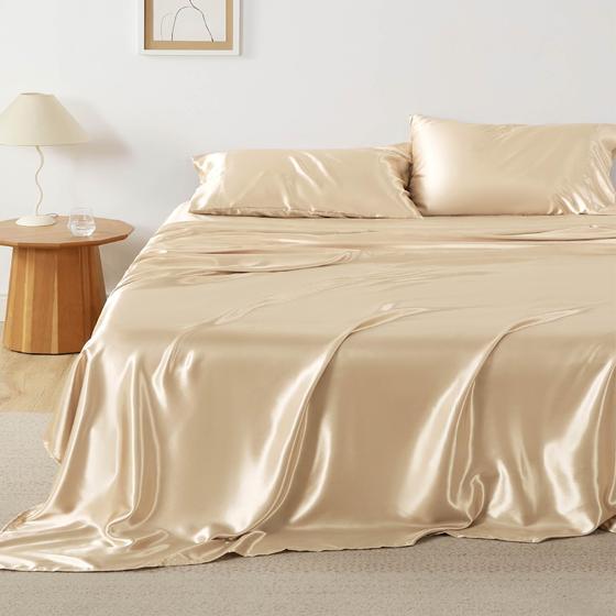 Imagem de Conjunto de Lençóis Bedsure Satin Queen Size - 4 Peças - Champagne