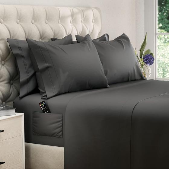 Imagem de Conjunto de lençóis DREAMCARE, cama de tamanho completo, 6 peças, 2500 Supreme Grey