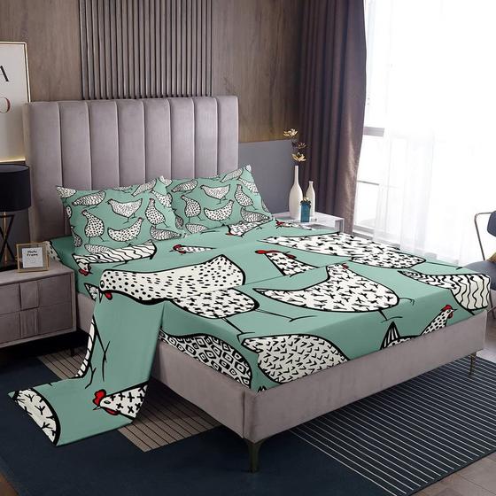 Imagem de Conjunto de lençóis Erosebridal Chicken Queen Size com lençol elástico 60x80cm