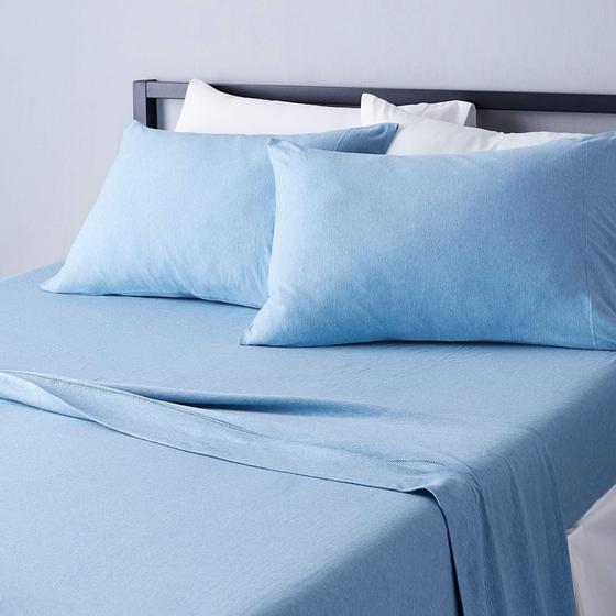 Imagem de Conjunto de Lençóis King Amazon Basics - Jersey de Algodão Macio - Azul Celeste