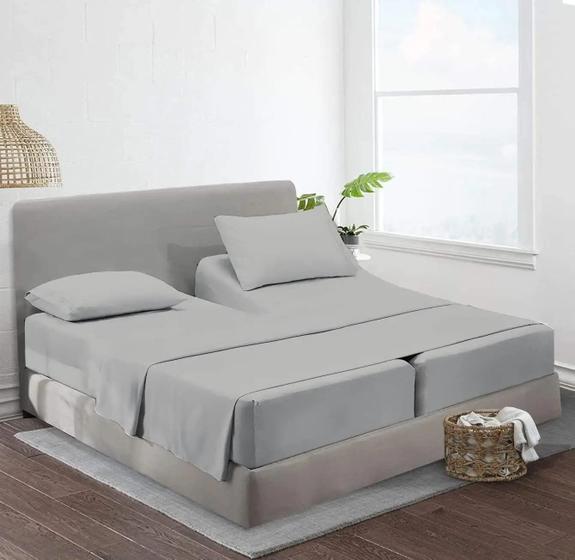 Imagem de Conjunto de lençóis MyGiza Split King, cama ajustável, algodão, prata