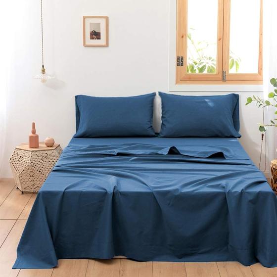 Imagem de Conjunto de Lençóis Simple&Opulence Queen - Linho Belga Azul Clássico