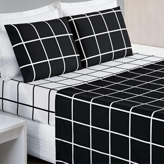 Imagem de Conjunto De Lencol Casal Queen Size Austin Xadrez 200 Fios 04 Pçs Toque Super Macio