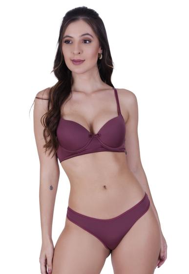 Imagem de Conjunto de Lingerie Básico Calcinha e Sutiã Liso com Bojo - CONJUNTO BÁSICO
