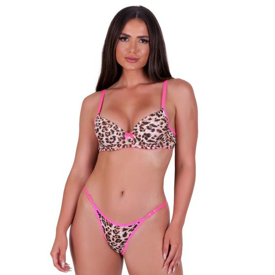 Imagem de Conjunto de Lingerie com Bojo e Renda Onça e Vaquinha Animal Print Raissa