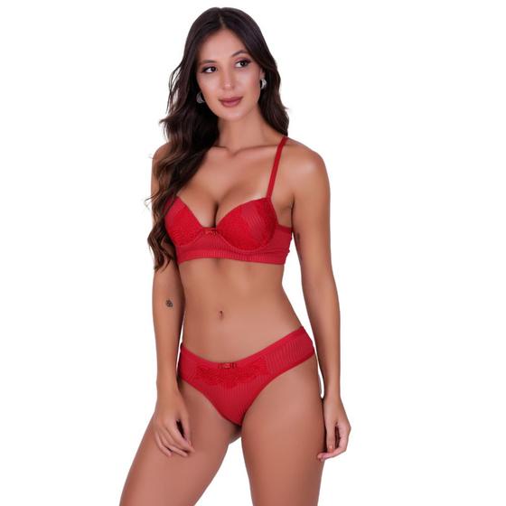 Imagem de Conjunto de Lingerie com Bojo Tecido Canelado com Detalhe em Renda Nadia