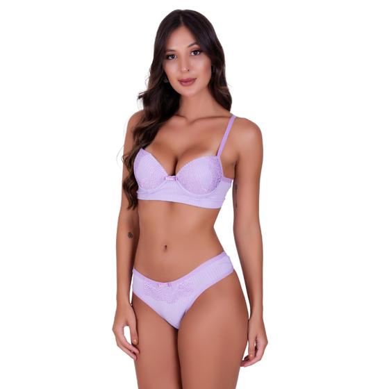 Imagem de Conjunto de Lingerie com Bojo Tecido Canelado com Detalhe em Renda Nadia