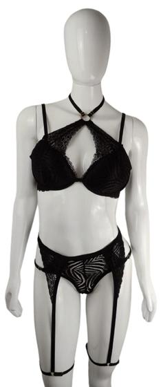 Imagem de Conjunto de Lingerie de Renda Atrevida + Cinta Liga - Tamanho G