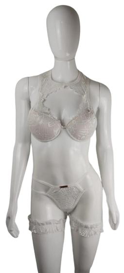 Imagem de Conjunto de Lingerie de Renda Sexy + Um Par de Pernex (liga de perna) - Tamanho M