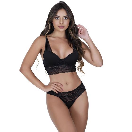 Imagem de Conjunto de Lingerie em Microfibra e Renda Com Bojo Estilo Sedutor - VF52