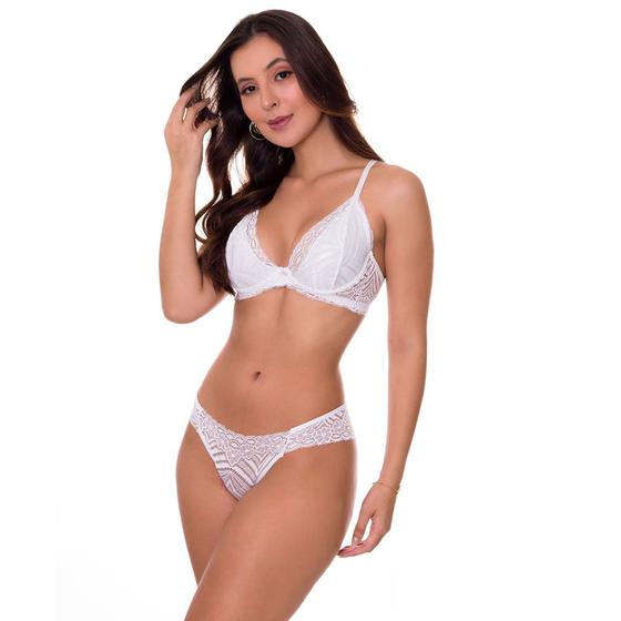 Imagem de Conjunto de Lingerie em Renda Transparente Confortável Moda de Baixo - CL4721